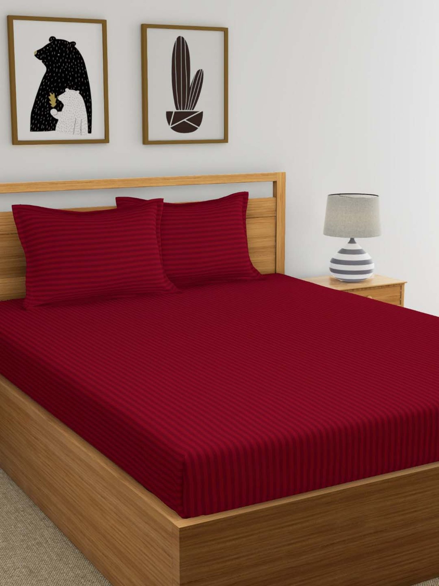 My Room Maroon 100% Cotton 300 TC King Bedsheet with 2 Pillow Covers