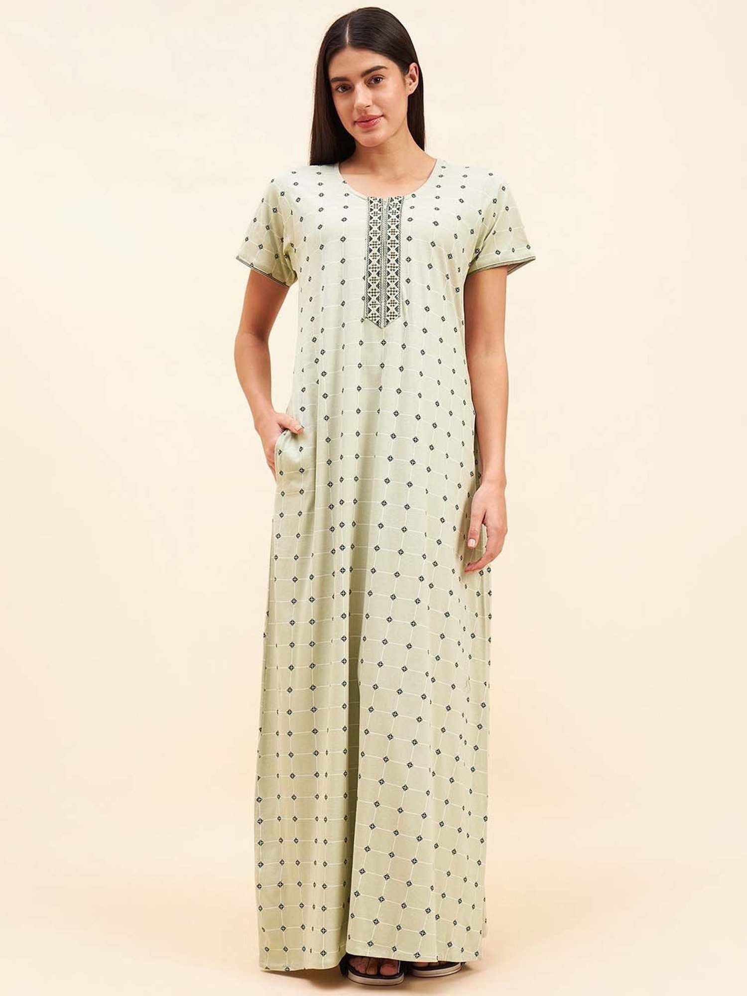 Sweet Dreams Green Cotton Printed Nighty