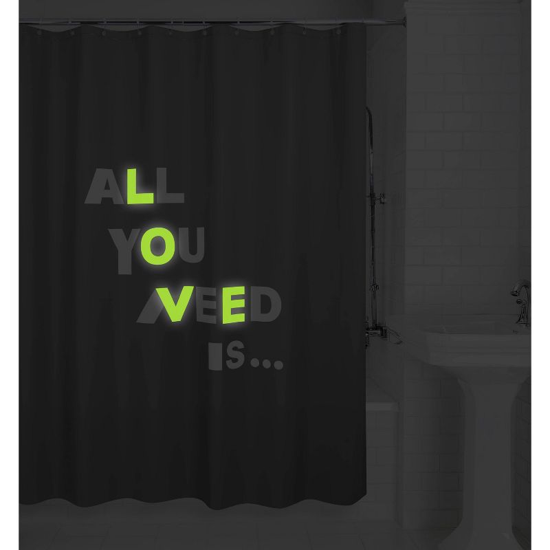 Glow in the Dark Love Peva Shower Curtain Dark Gray - Allure Home Creations