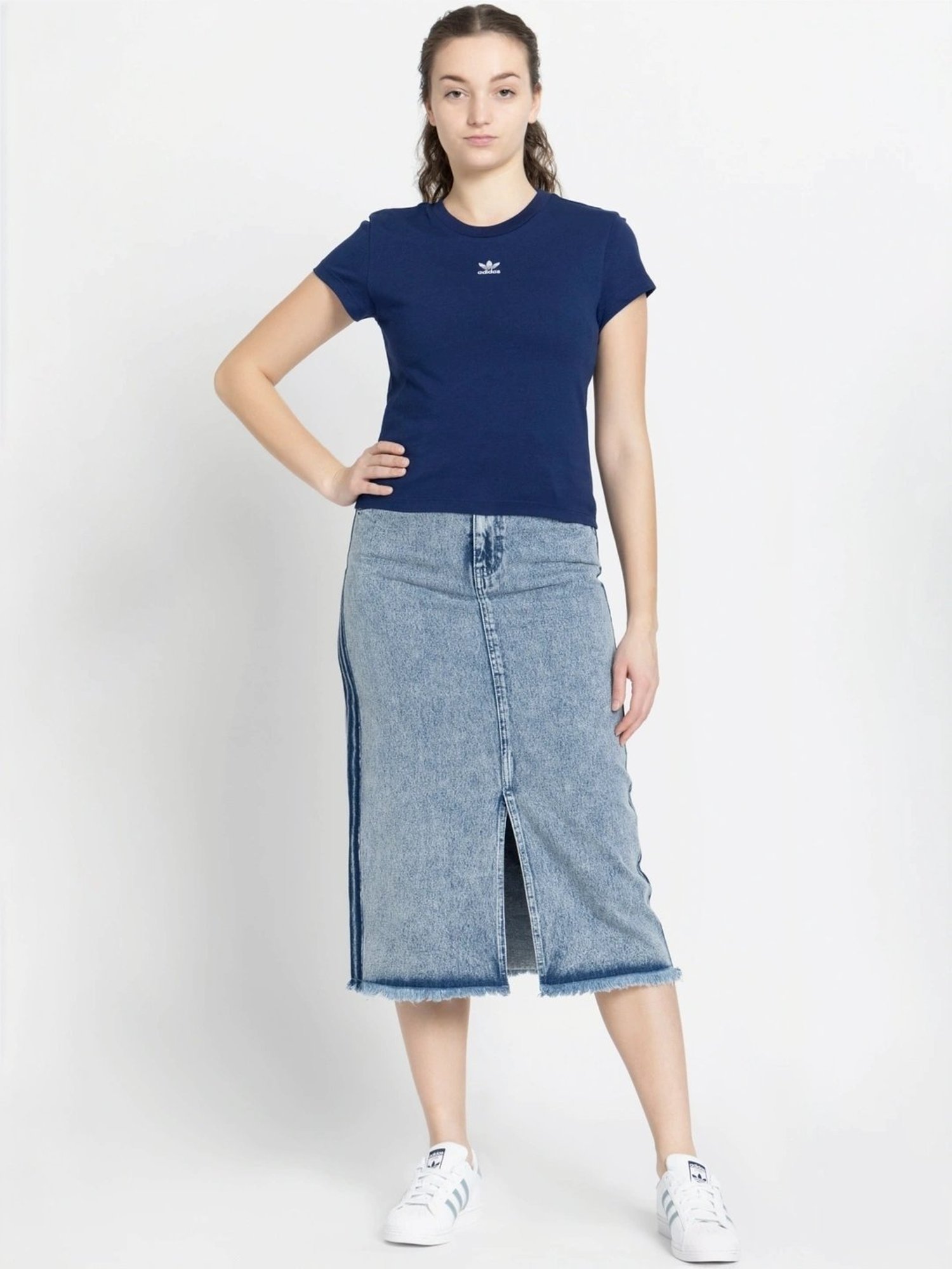 Adidas Originals Blue Cotton Plain Sports T-Shirt