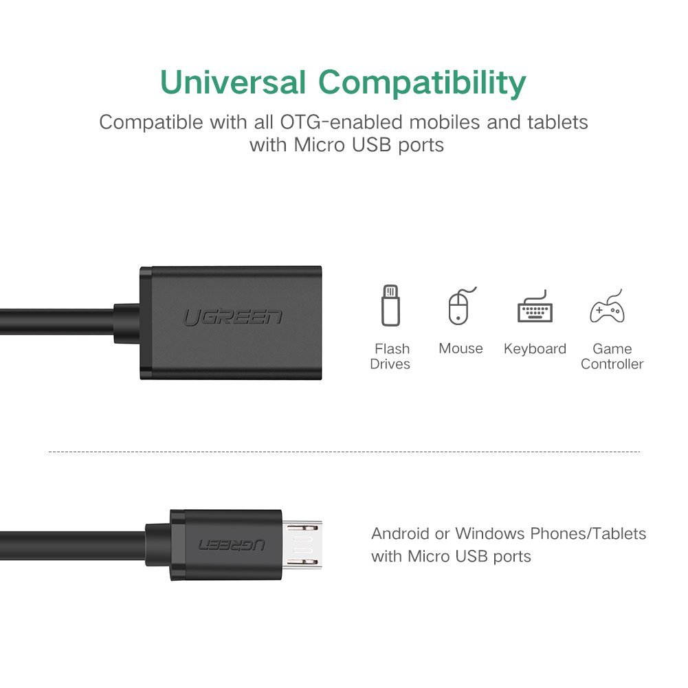 UGREEN Micro USB to USB, Micro USB 2.0 OTG Cable 2 Pack On The Go Adapter Micro USB Male to USB Female for Samsung S7 S6 Edge S4 S3, LG G4, Dji Spark Mavic Remote Controller, Android Tablets