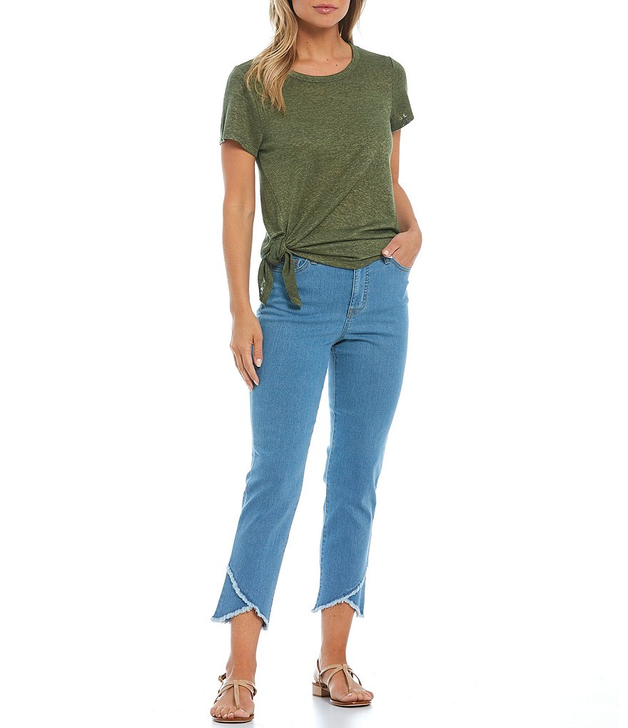 Code Bleu Classic Straight Crop Frayed Tulip Hem Jeans