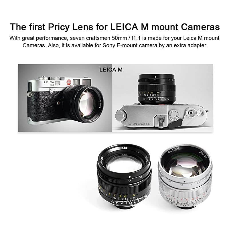 50mm F1.1 Full Frame Large Aperture Fixed Lens for Leica M-Mount Cameras Like Leica M2 M3 M4-2 M5 M6 M7 M8 M9 M10 M4P M9p M240 M240P ME M262 M-M CL -Black