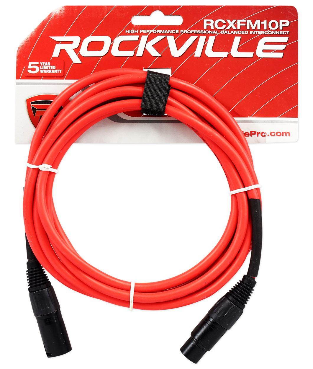 4 rockville 10' female to male rean xlr mic cable 2 red and 2 blue