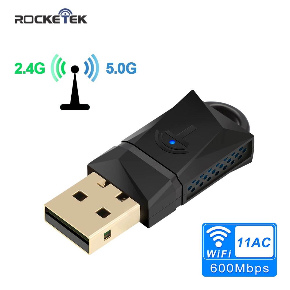 1 pcs Rocketek 600Mbps USB WiFi Dongle Adapter, Dual Band USB Wireless Network lan Card for PC Desktop Laptop Tablet 802.11a/g/n/ac