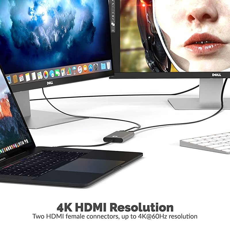 Thunderbolt 3 to Dual HDMI Adapter Supports Up to Two 4K 60Hz Monitors on Mac and Some Windows Systems TH3HD2
