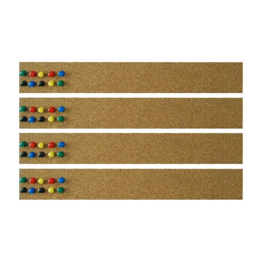 4pcs Office School Frameless Bookstore Memo Easy Install Home Decor Board Cork Bulletin Strip Set With Pushpin Multifunctional