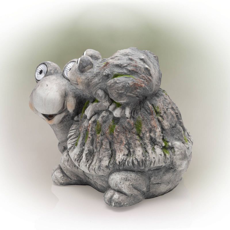 Alpine 11" Solar Turtles LED Light Magnesium Oxide Statue Brown