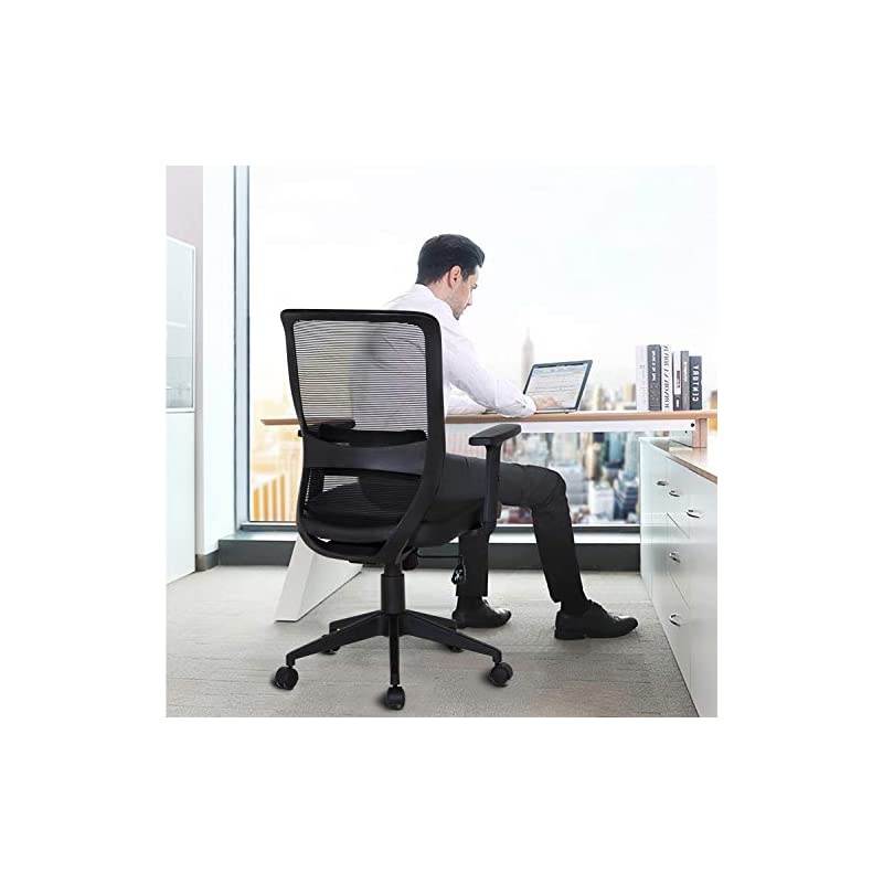 Office Computer Desk Chair with PU Padded Seat Cushion, Adjustable Armrest, Ergonomic Lumbar Support for Task Work, Black