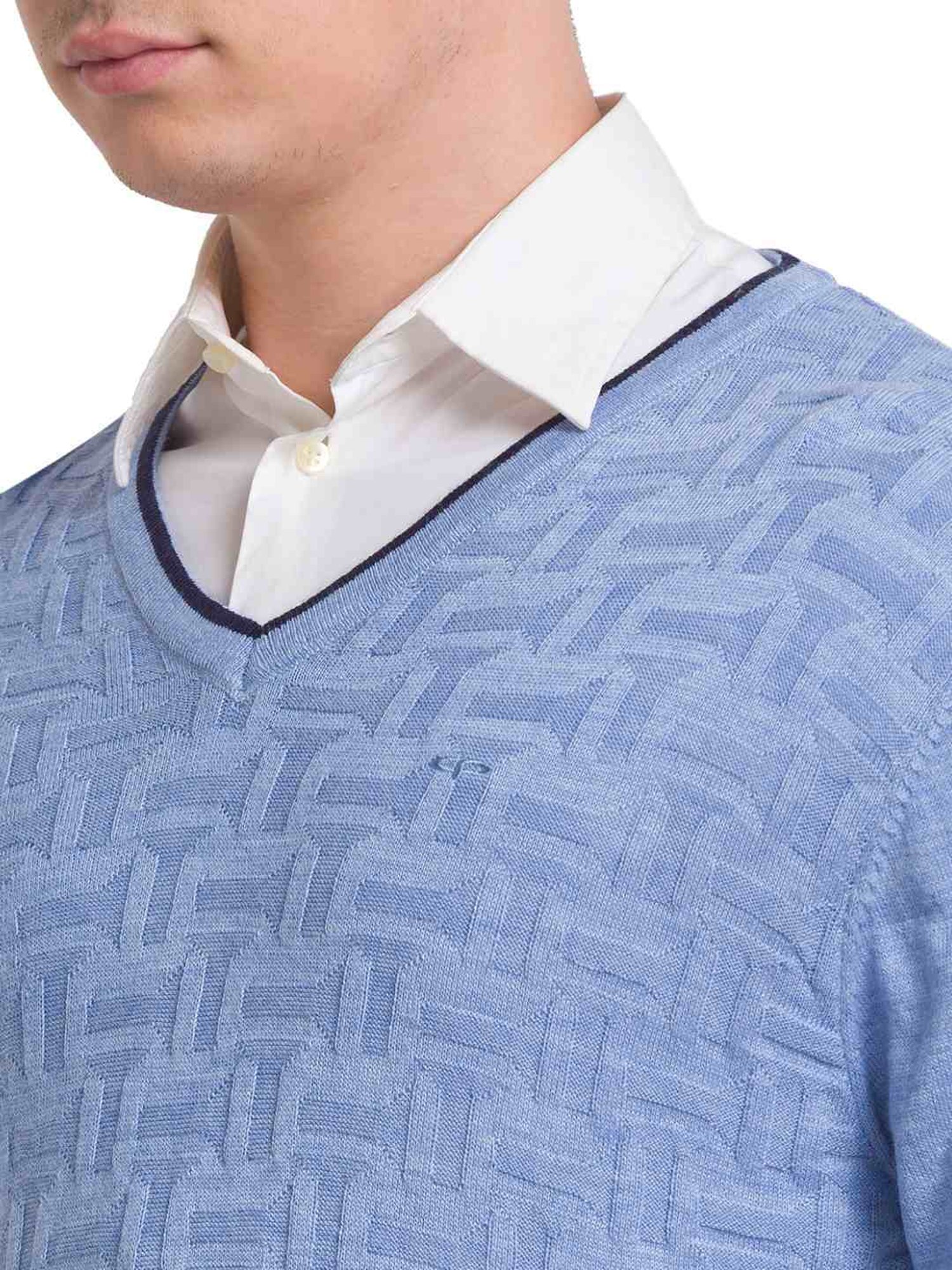 ColorPlus Blue Tailored Fit Self Pattern Sweater