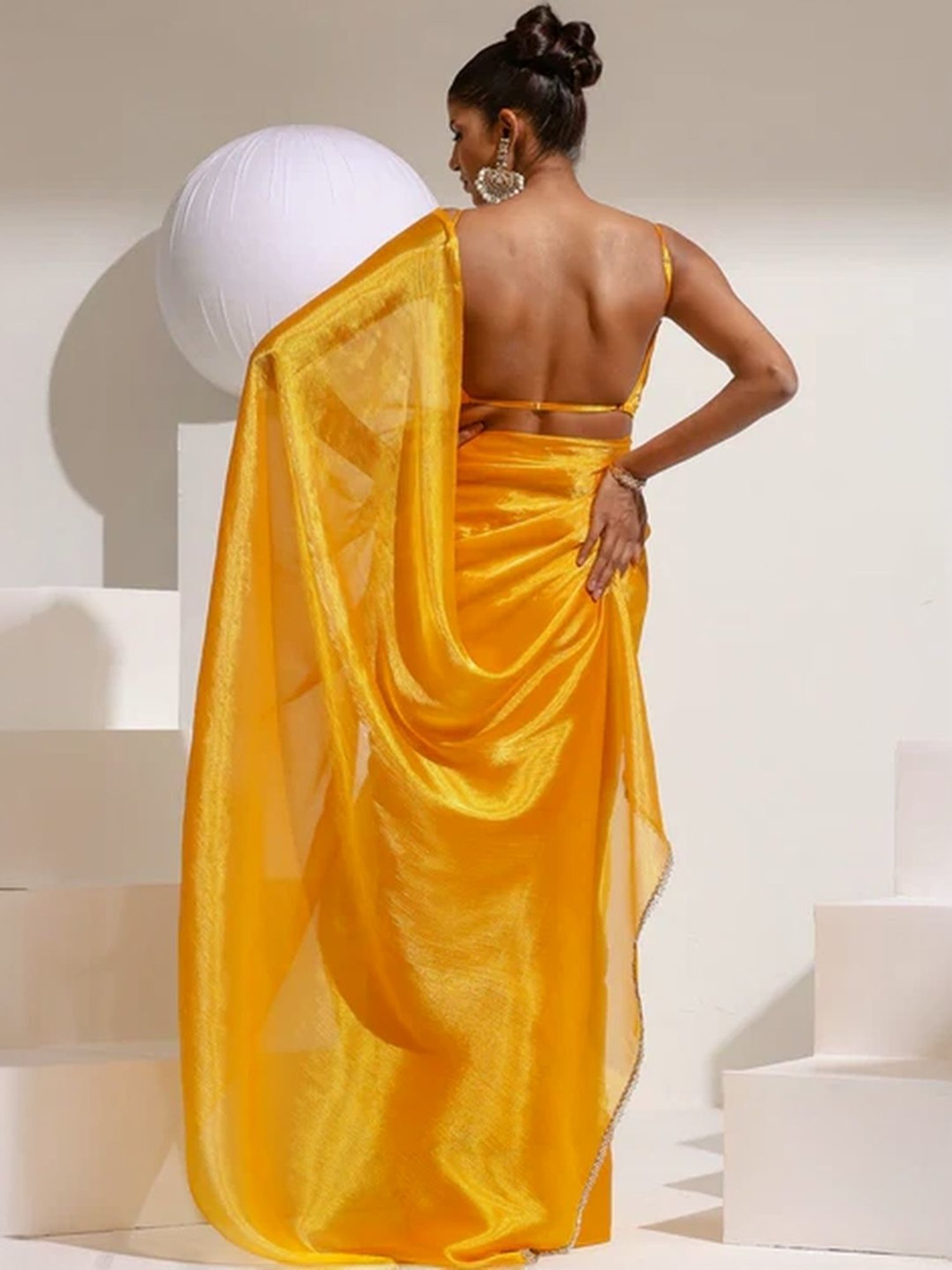 Swtantra Yellow Embellished Saree With Unstitched Blouse