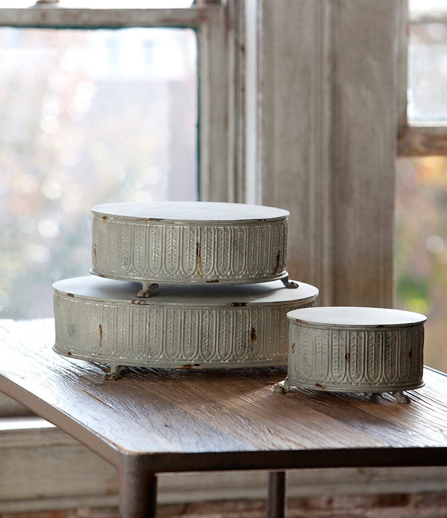 Park Hill Vintage-Style Round Tinwork Display Platforms, Set of 3
