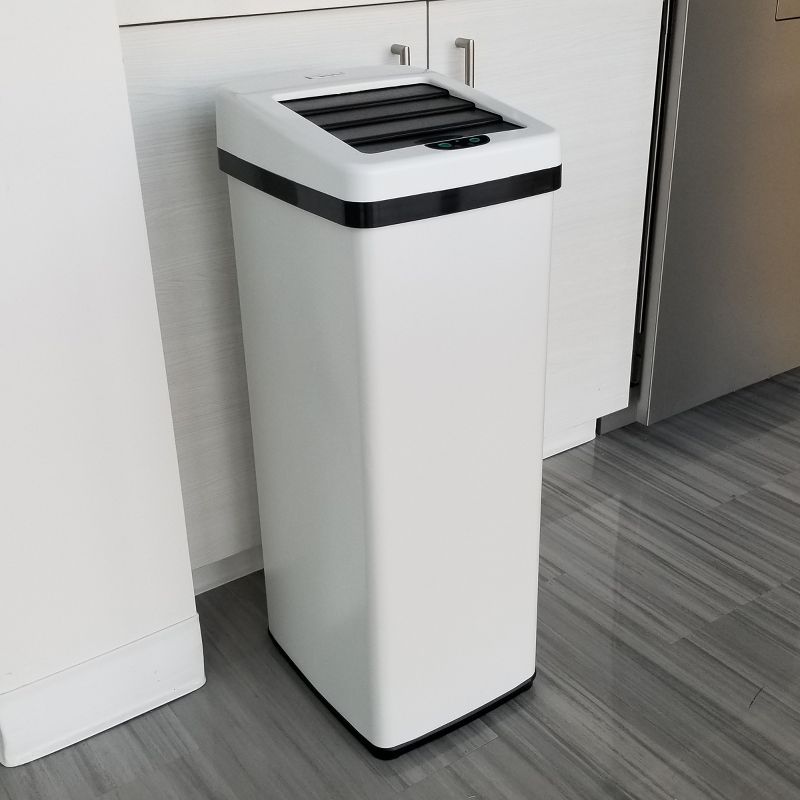 iTouchless Sliding Lid Sensor Kitchen Trash Can with AbsorbX Odor Filter 14 Gallon White Stainless Steel
