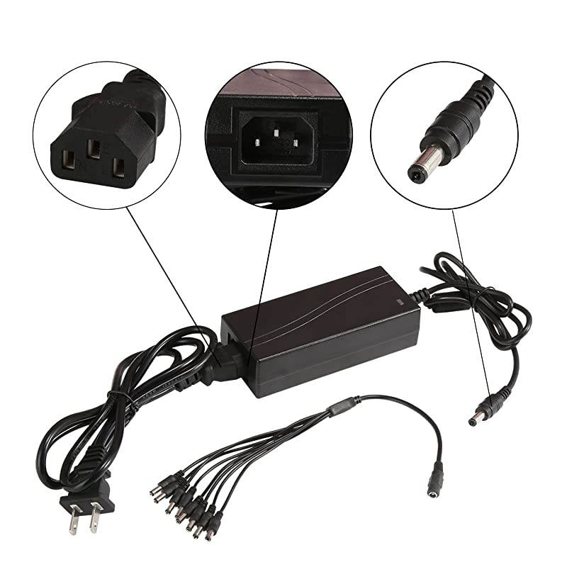 Security Camera Power Supply Adapter 12V 2.5A 100V-240V AC to DC with 4-Way Power Splitter Cable -Fits CCTV DVR NVR Surveillance System