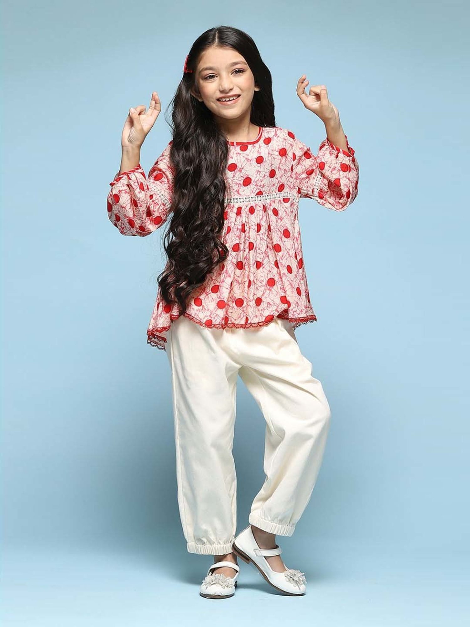 BIBA Girls Kids Off-White & Red Printed Top