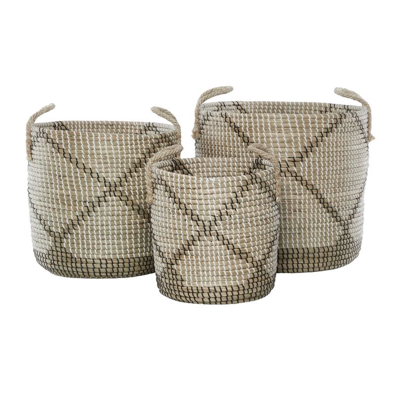 3pk Round Seagrass Storage Baskets with Handles Brown