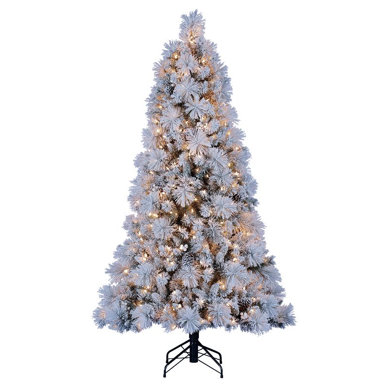 Home Heritage Snowdrift Spruce 6.5 Foot Flocked Christmas Tree with White Lights