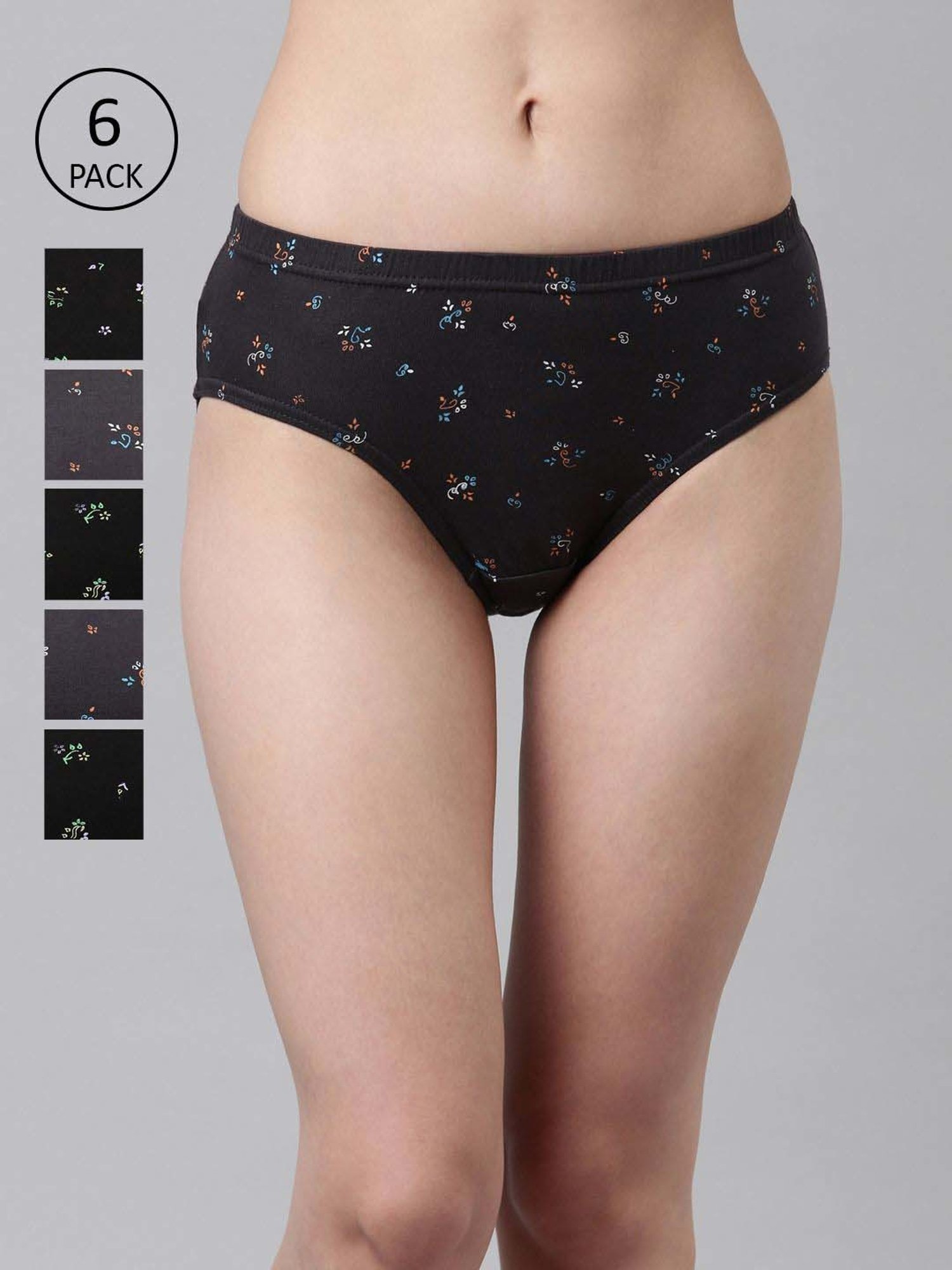 Dixcy Slimz Black & Grey Printed Hipster Panty - Pack Of 6
