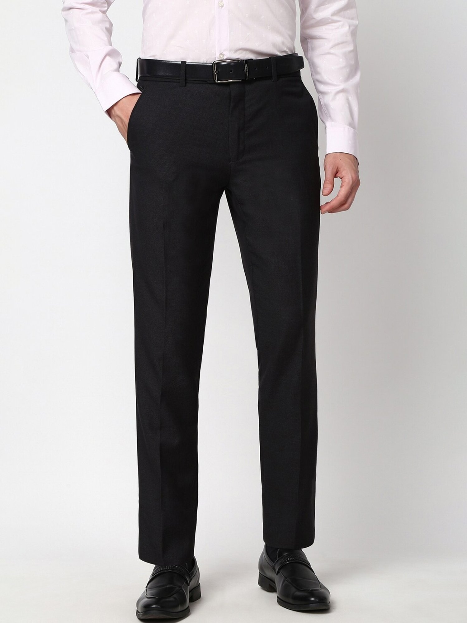 Peter England Black Slim fit Solid Formal Trouser