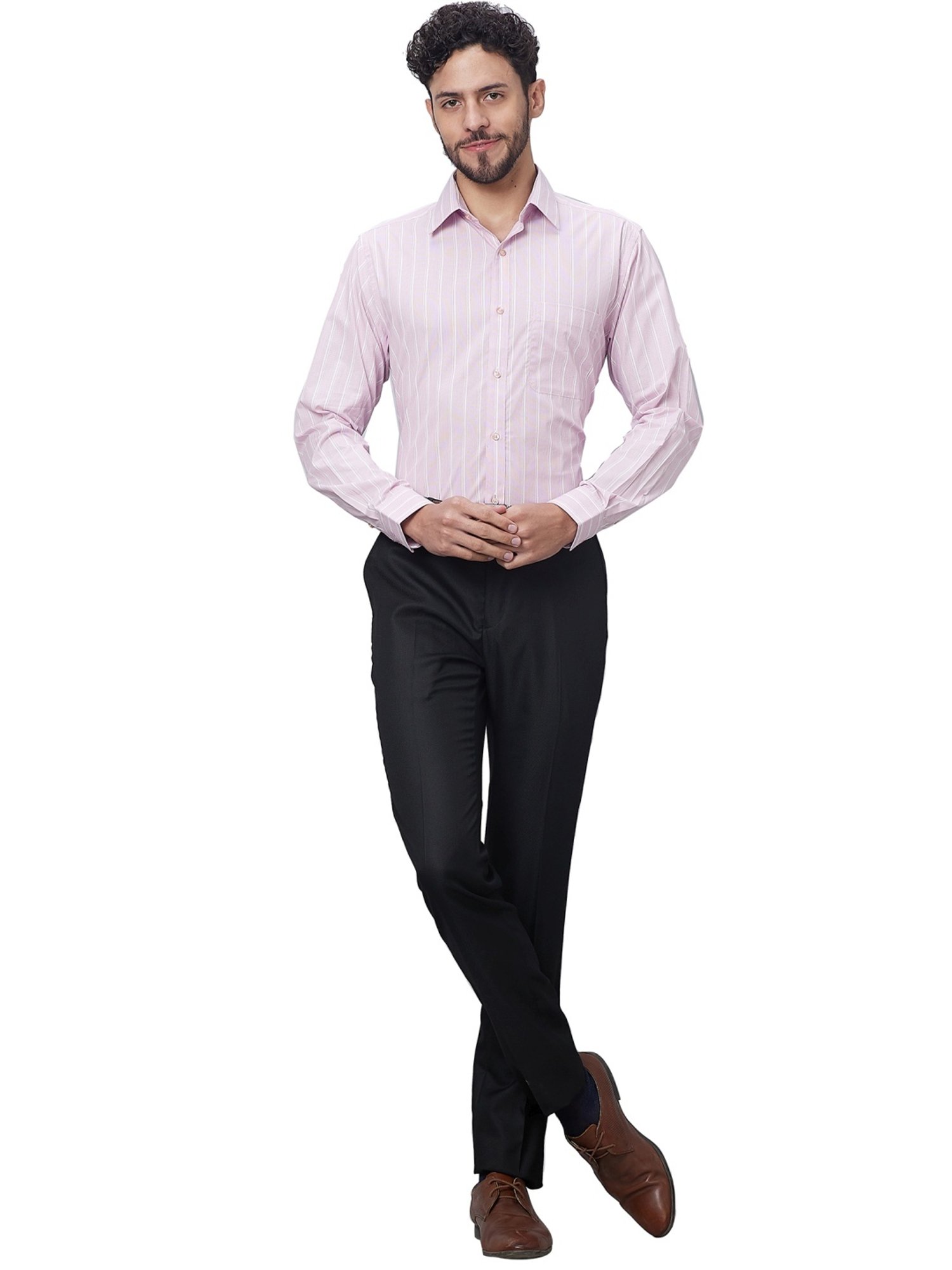 Raymond Red Cotton Slim Fit Striped Shirt