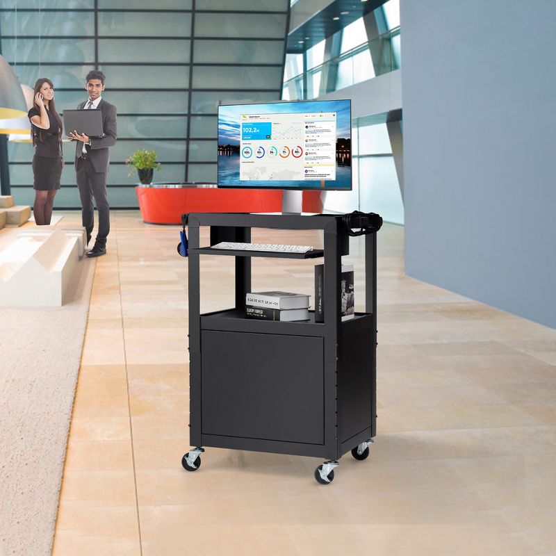 Costway Mobile Steel AV Presentation Cart Adjustable Height w/ Locked Cabinet & Keyboard