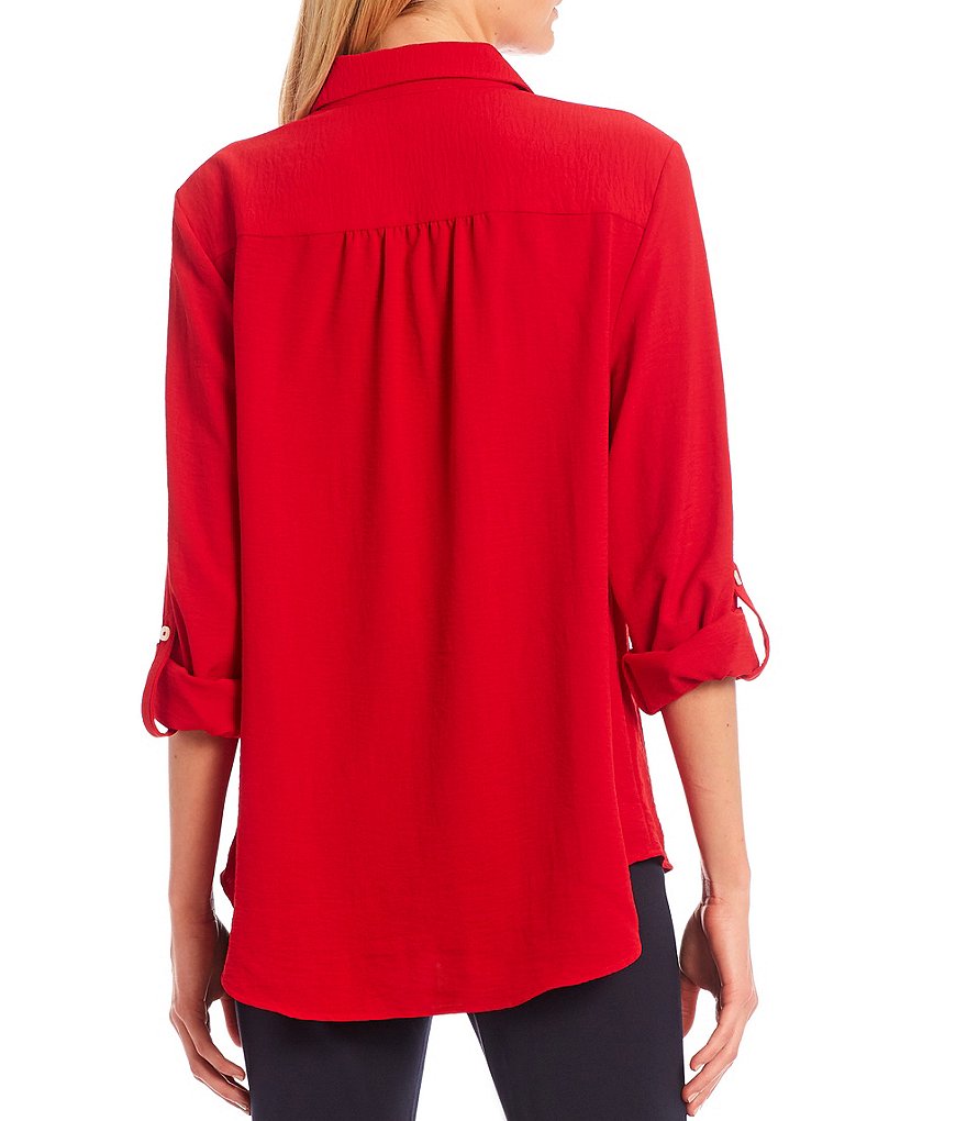 Tommy Hilfiger Point Collar Neck Roll-Tab Long Sleeve Crepe de Chine Blouse