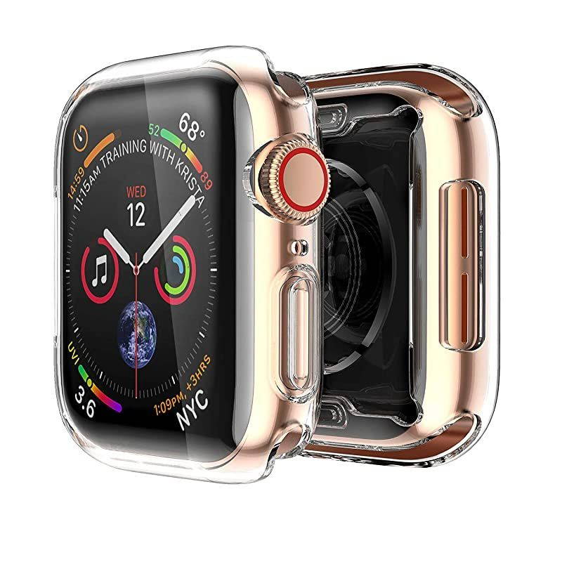 Case Compatible with Apple Watch Series 6/ SE/Series 5/ Series 4 with built in Screen Protector 40mm,Overall Protective TPU Clear Case(2 pack)