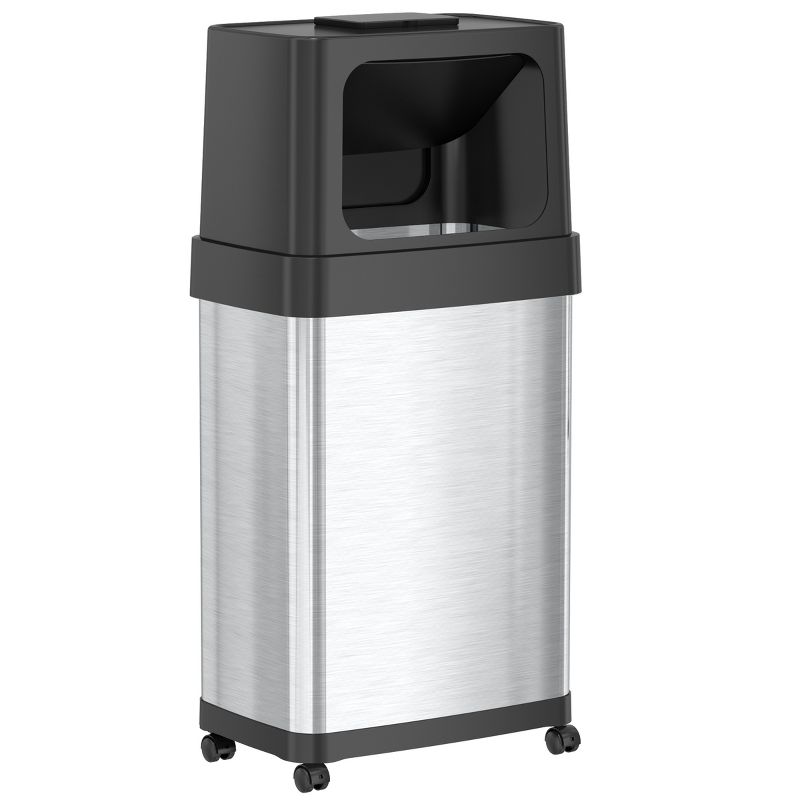 iTouchless Dual Push Door Kitchen Trash Can with Wheels and Odor Filter 18 Gallon Rectangular Stainless Steel