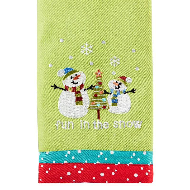 SKL Home Fun In The Snow Snowmen Embroidered Red & White Polka 2-Piece Dish Towel Set 16x26", Multi