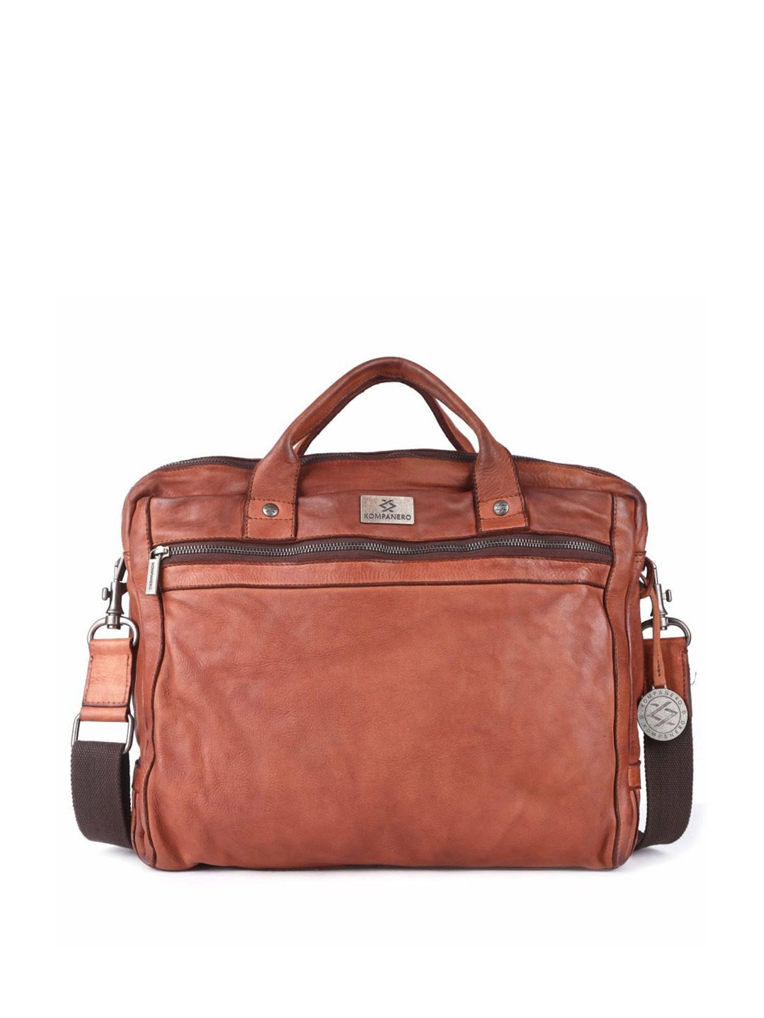 KOMPANERO Aaron Cognac Leather Solid Messenger Bag