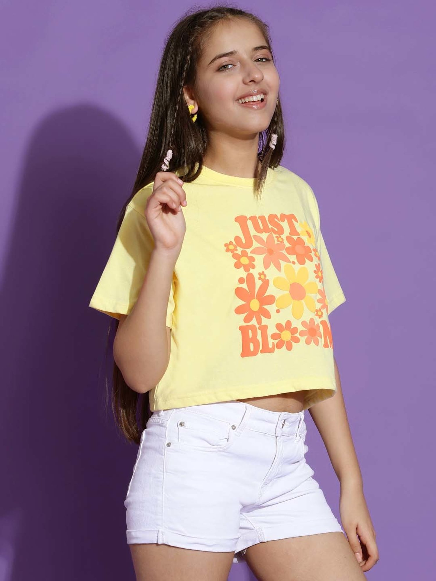 Lil Tomatoes Kids Lemon Yellow Printed Crop Top
