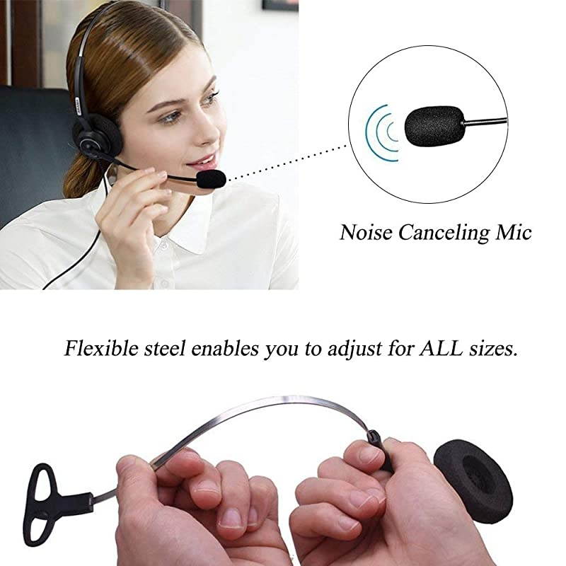 Phone Headset with Noise Canceling Mic for Yealink T19P T20P T21P T22P T26P T28P T23G T29G T32 T36 T38 T41P T41S T42S T46S T48S Avaya 1608 9608G 9611G 9640 Grandstream Phones