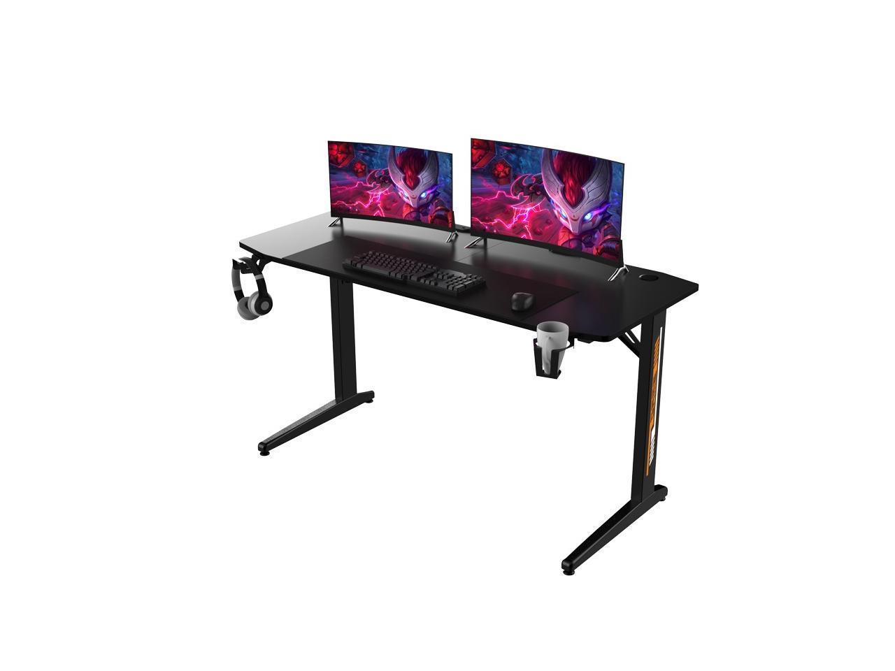 Computer Desk 55" E-Sports Gaming Desk E-Sports  Table with Large Size Ergonomic Surface and K-Shaped Heavy Duty Construction with Cup Holder Headphone Hook & 2 Cable Management Holes