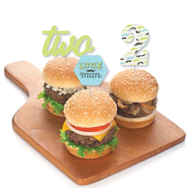 Big Dot of Happiness 2nd Birthday Dashing Little Man Mustache Party - Dessert Cupcake Toppers - Second Birthday Party Clear Treat Picks - Set of 24