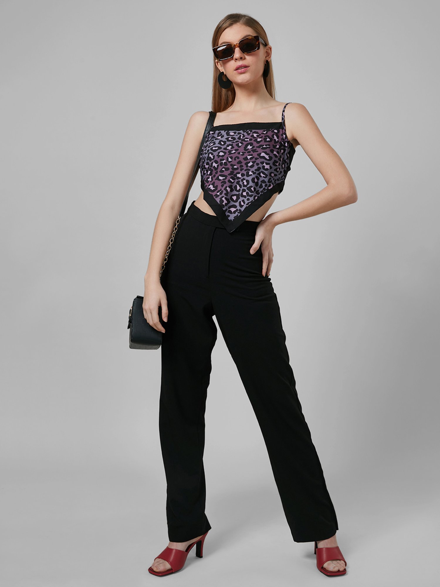 Style Quotient Purple & Black Printed Crop Top
