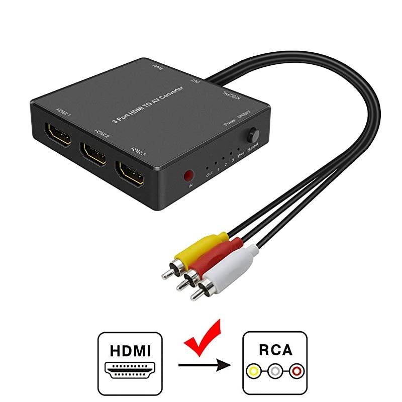Port HDMI to AV Converter HDMI Converter to RCA HDMI Video Audio Adapter to AV Converter for PSblu ray Player Sky HD Box Port HDMI to RCA Converter