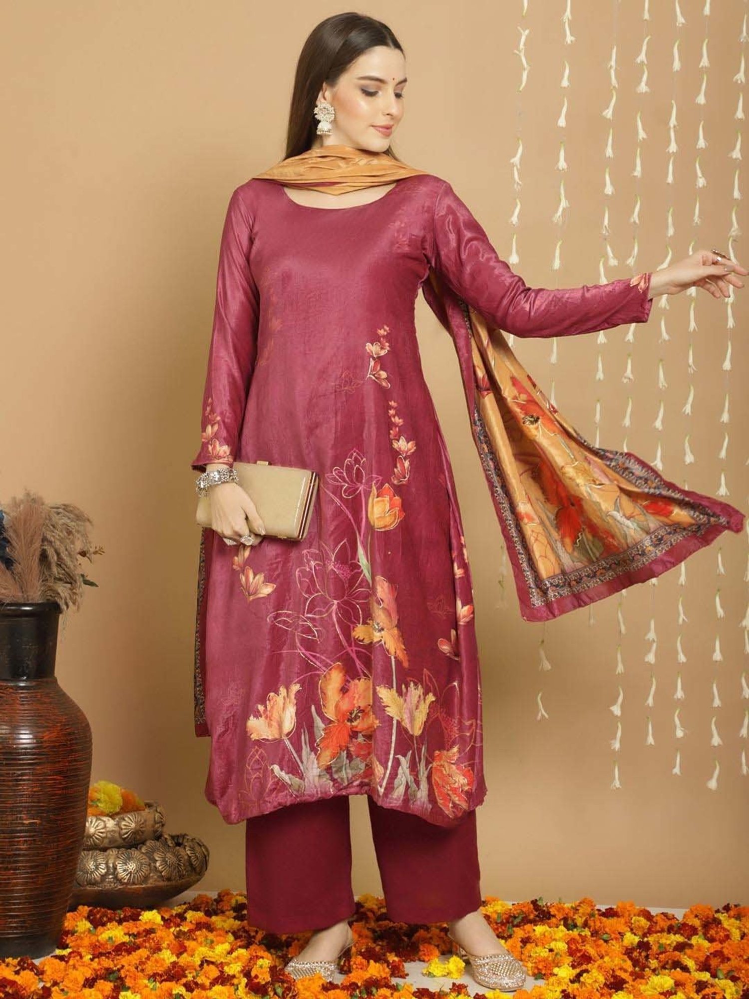 Stylee LIFESTYLE Purple Printed Unstitched Dress Material