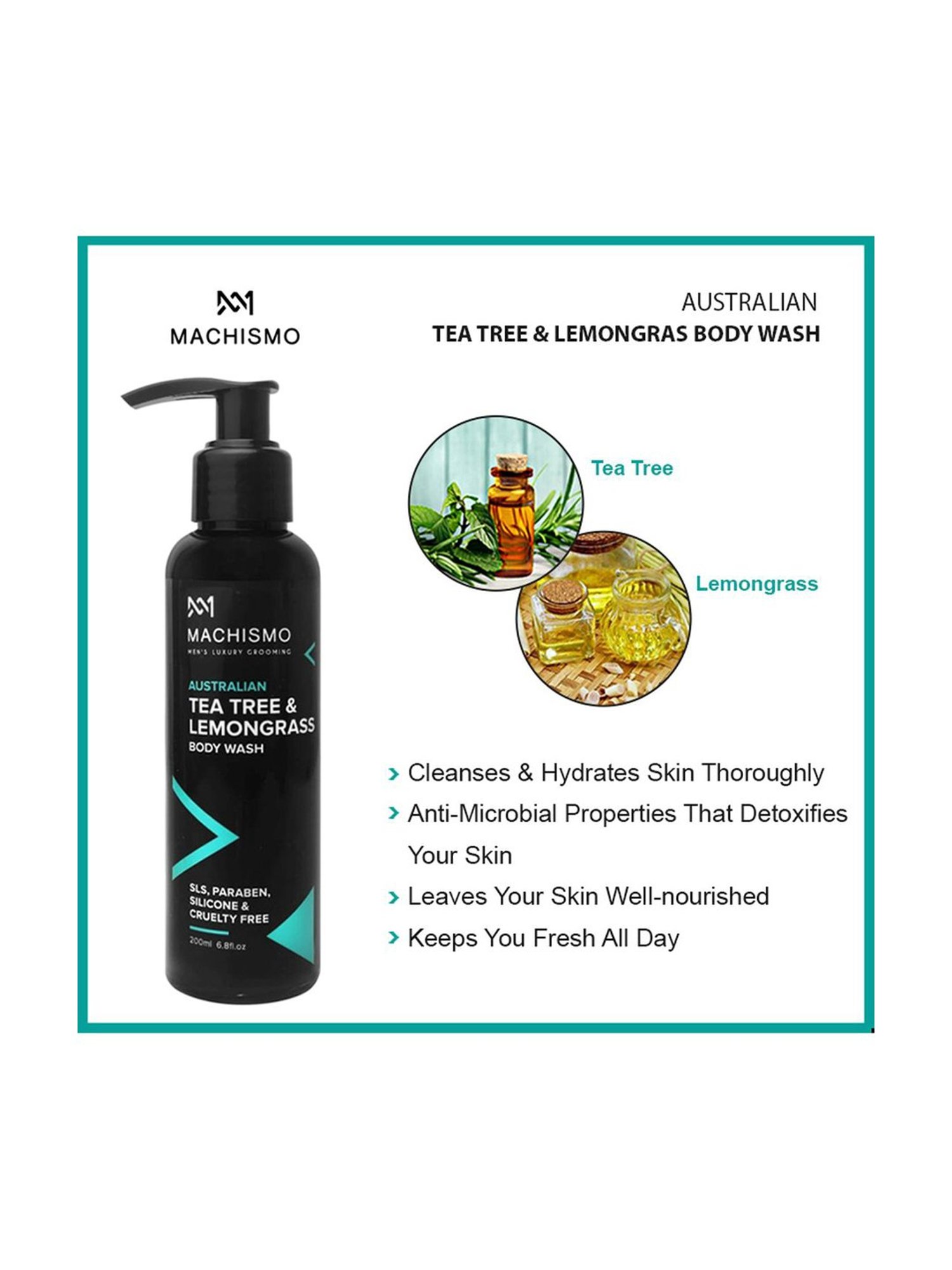 Machismo Australian Tea Tree & Lemongrass Body Wash - 200 ml