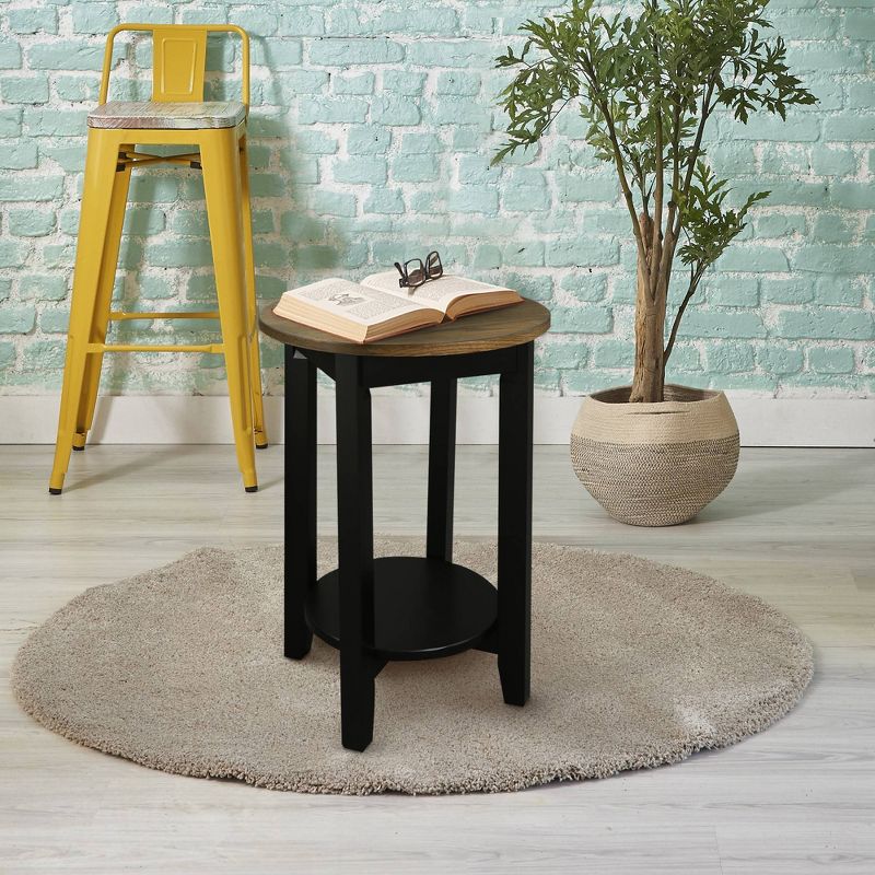 American Oak Top Round End Table Forest Gray/Black - Flora Home