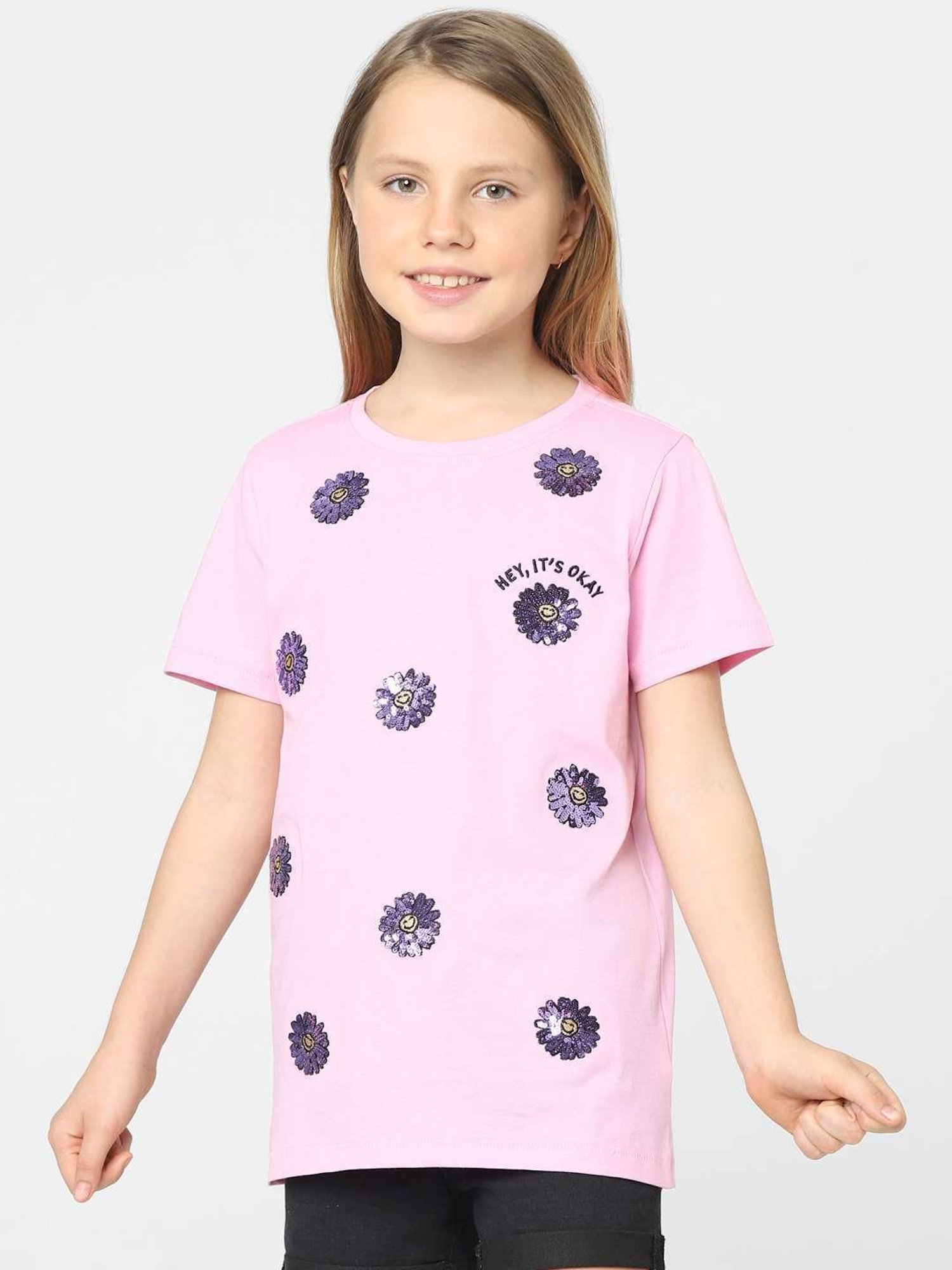 KIDS ONLY Pink Cotton Embellished T-Shirt