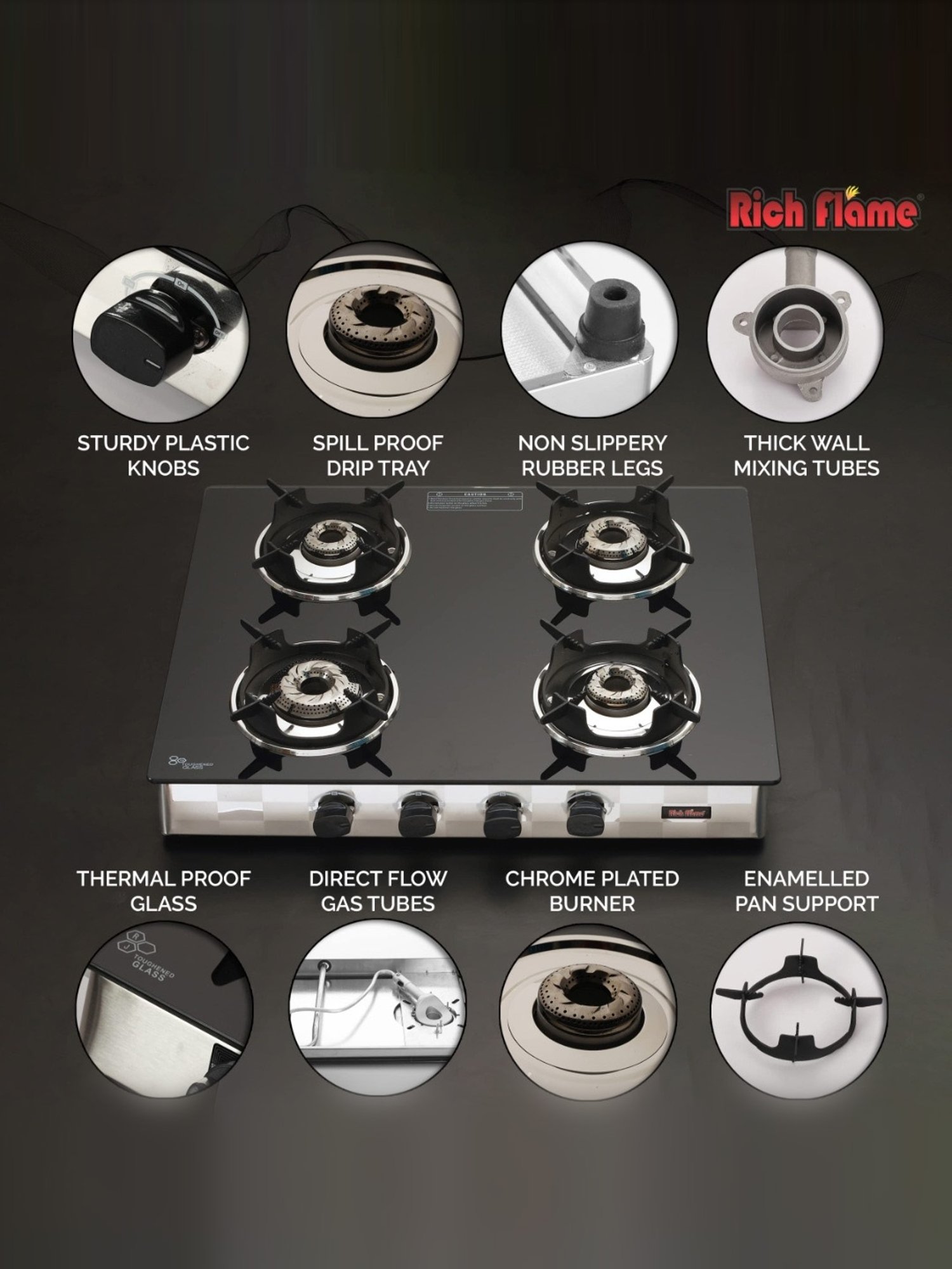 RICHFLAME Gas Stove with 4 burners ( Black )