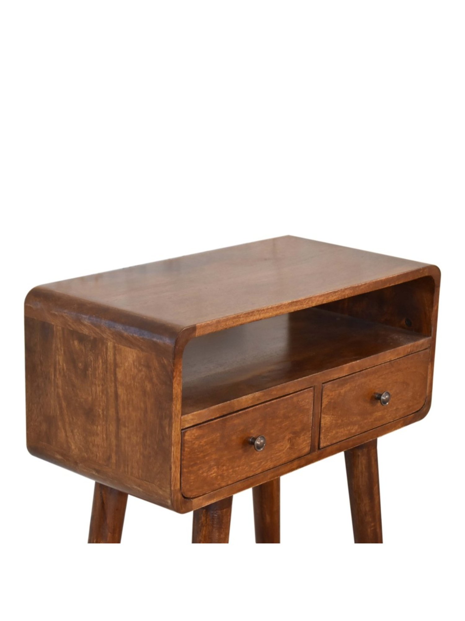 Artisan Furniture Mini Chestnut Brown Wood Curved Console Table