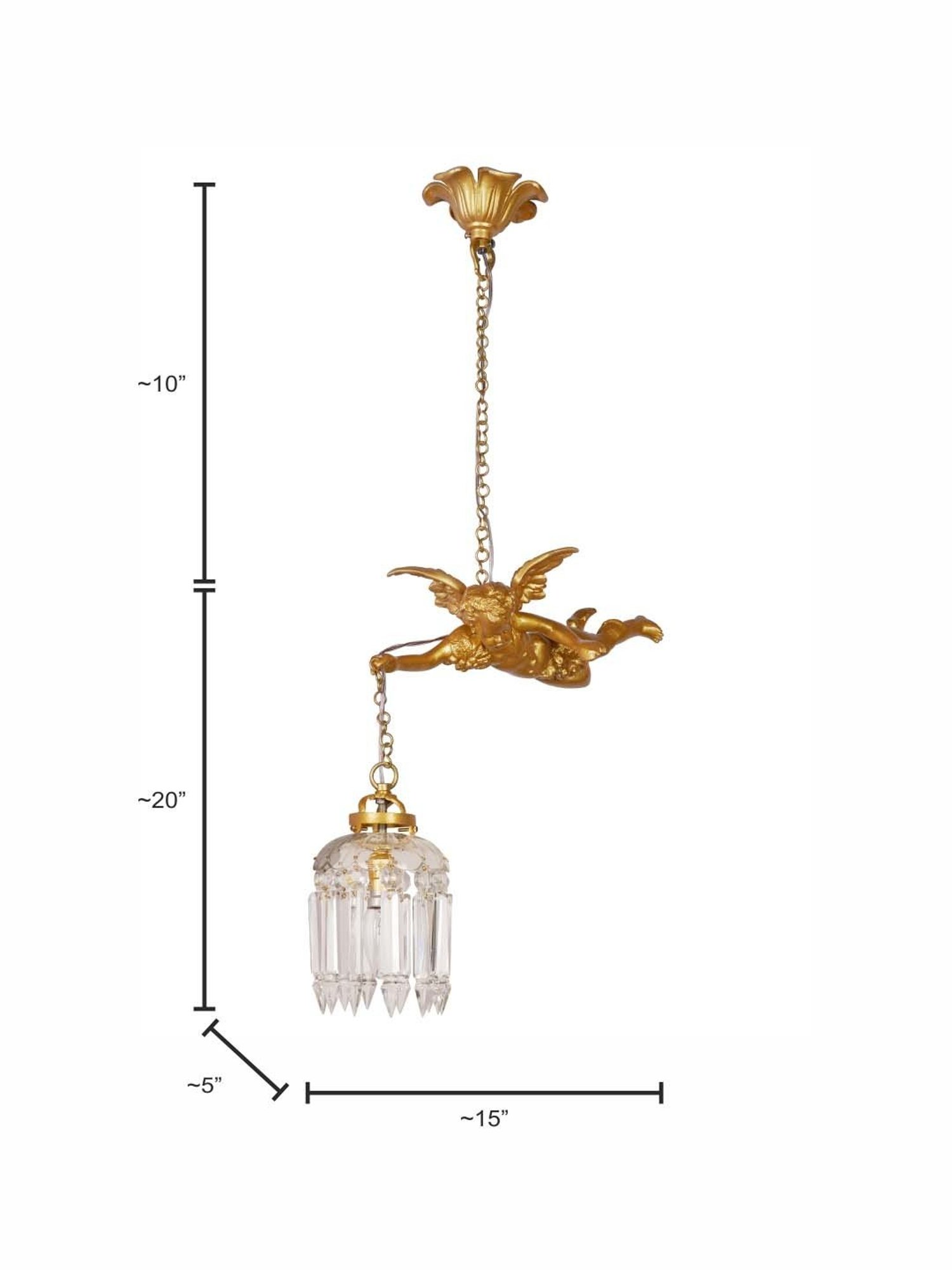 Fos Lighting Antique Gilded Cherub Golden & Transparent Aluminium Pendant Light - Set of 1