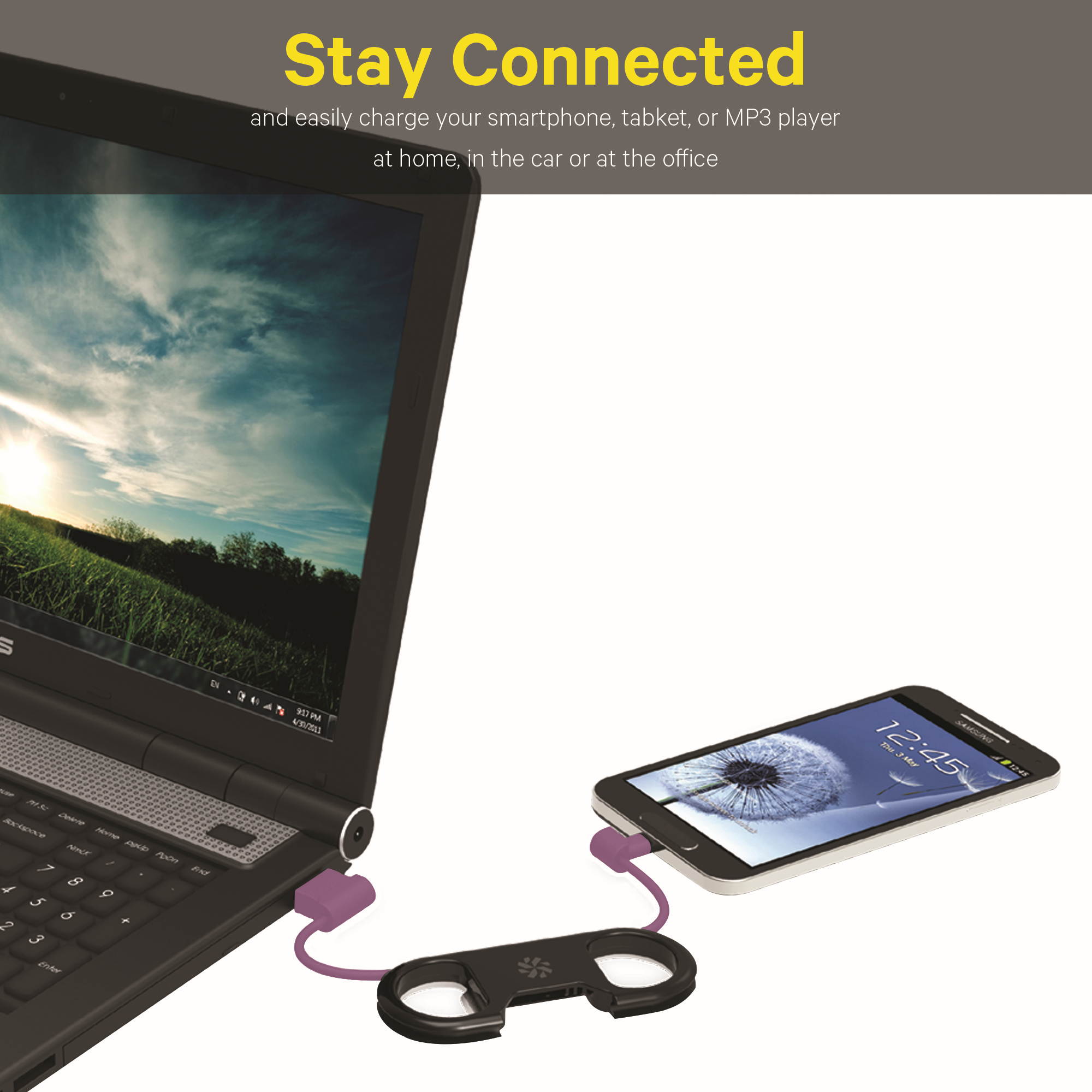 kanex micro usb to usb portable 6" cable with bottle opener compatible with android devicespurple