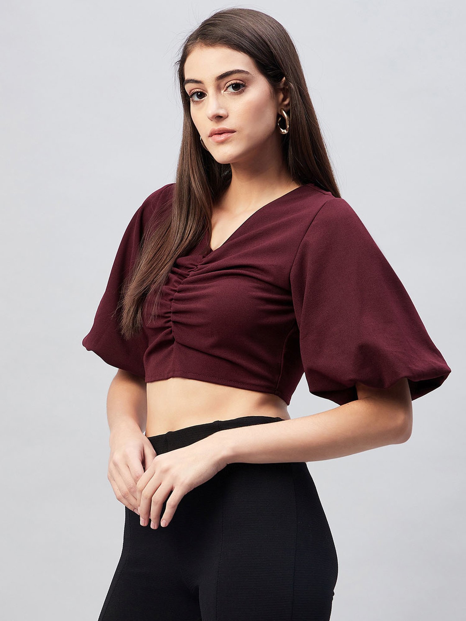 Marie Claire Maroon Flared Crop Top