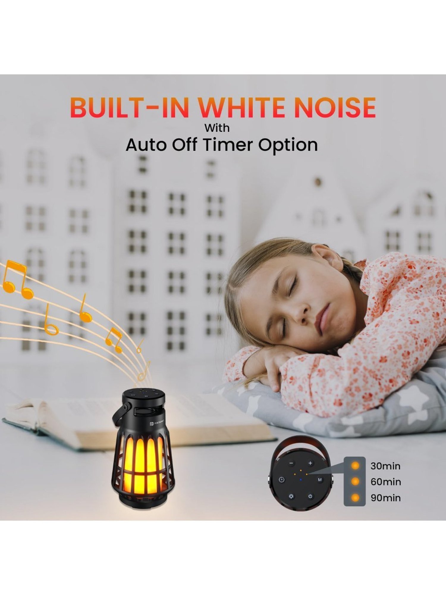 Portronics Dash 6, 15W Bluetooth Speaker with in Built White Noise Machine & LED Night Lamp (Black)