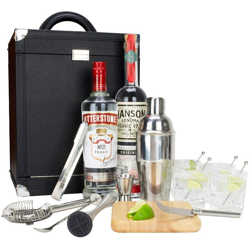 Atterstone ATT-CTK-LRG-2 Premium Portable Bar 17 Piece Barware Travel Bar Set Cocktail Bartending Kit with Handsome Carry Hardcase