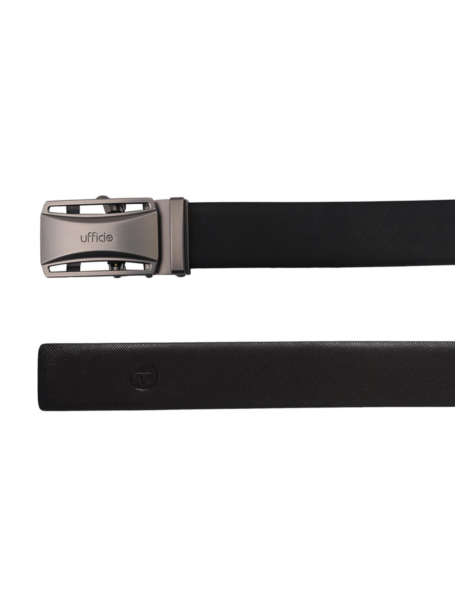 BELWABA Black Textured Formal Leather Belt for Men