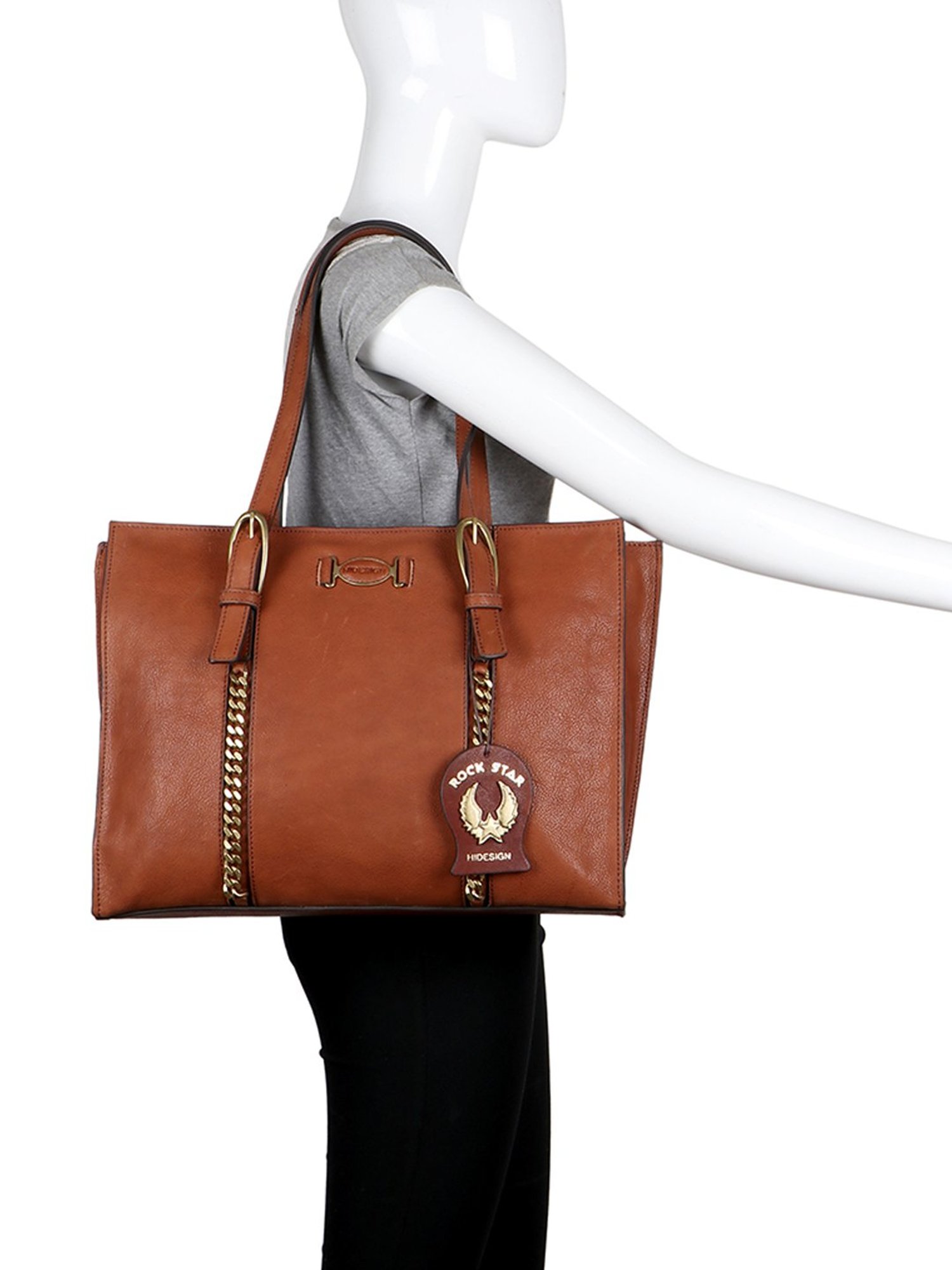 Hidesign Rockstar Metal Tan Solid Medium Laptop Handbag