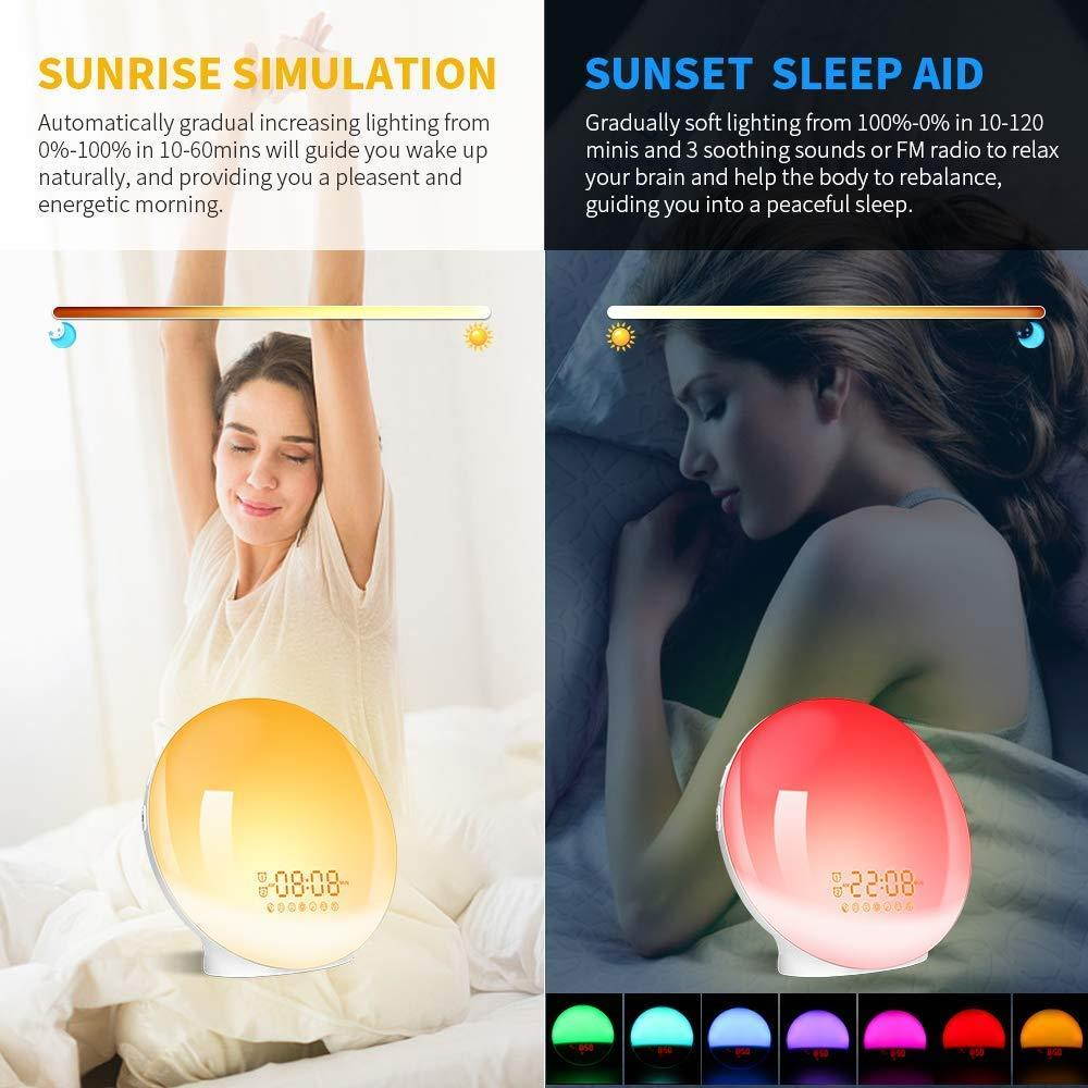 Wake- Up Light, LBell Alarm Clock 8 Colored Sunrise Simulation & Sleep Aid Feature, Dual Alarm Clock with FM Radio, 7 Natural Sound and Snooze for Kids Adults Bedrooms (LB01-Sunrise Alarm Clock)